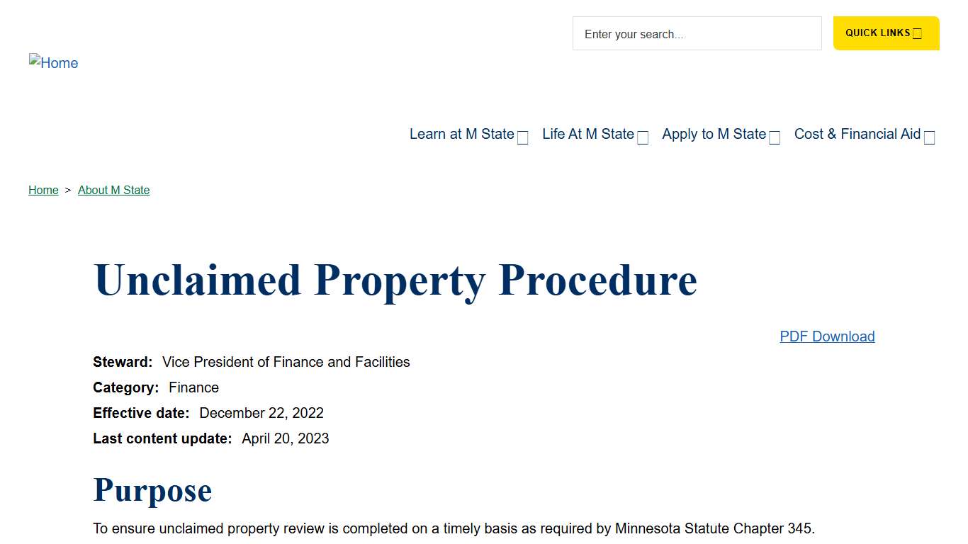 Unclaimed Property Procedure | M State